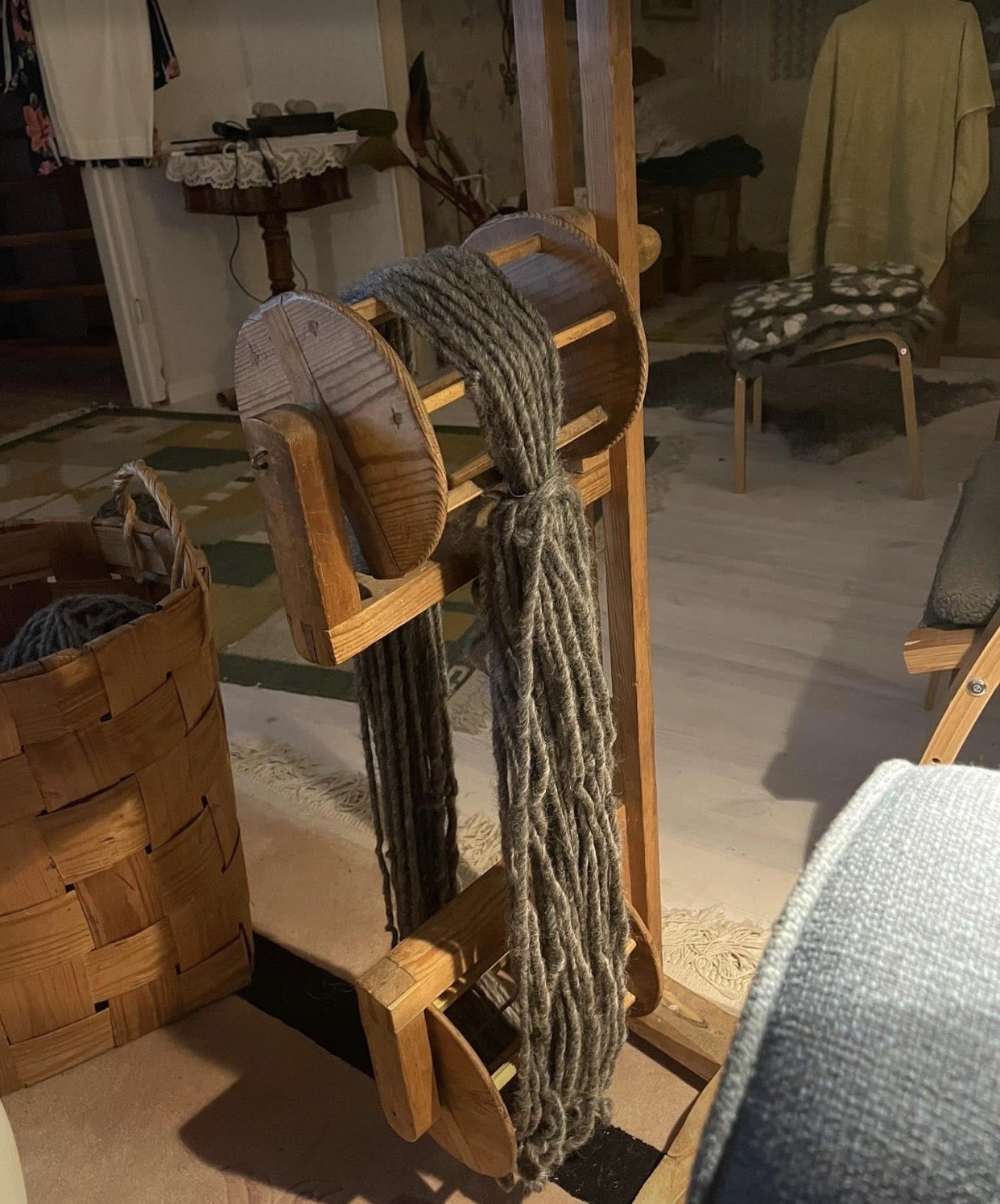 Hand-spun wool on a reel